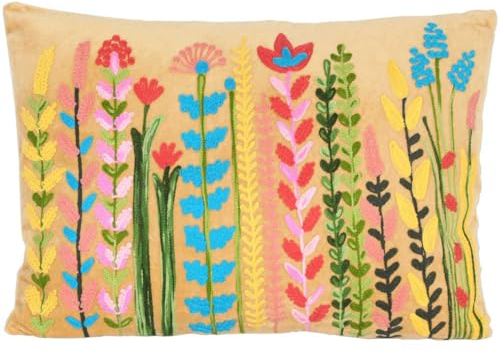 Casa Moro Boho Samt-Kissen Santa 48 x 30 cm mit Füllung Blumen-Motiven Bestickt Zierkissen Deko-Kissen Couchkissen Sofakissen mit Blumen (Beige)