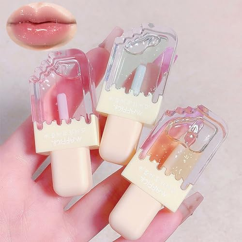 3 Stück Feuchtigkeitsspendendes Lippenöl, Farblos Durchsichtig Moisturizing Lip Oil Glitzer Lipgloss Set, Fruchtgeschmack Lippenstift, Lippenbalsam Make-up Geschenke für Frauen Mädchen Lippenpflege
