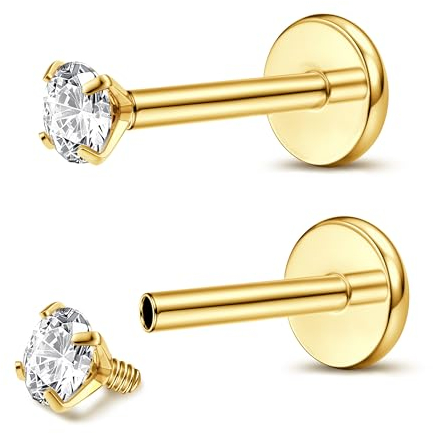 Adramata 2Pcs Titan Labret Medusa Nasen Stecker Medizinische Ohr Klein Conch Tragus Helix Piercings Gold Silber