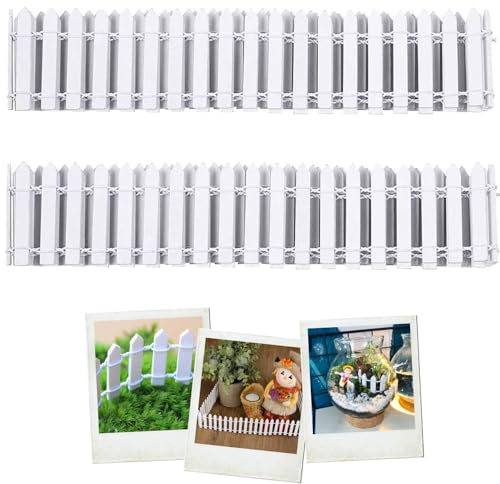 LiJuanWang Miniatur Holz Zaun,2 STK Miniatur Zaun Gartenzaun Holz,Weiß Holzzaun,90x5cm Ideal Zubehör Wichtel,Holzzaun Deko Gartenzaun,für DIY Dekorationen Modellbau