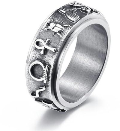 Hochglanzpolierter silberfarbener Edelstahl Ägypten Auge des Horus Ankh Kreuz Ringe für Männer Punk Vintage drehbarer Ring