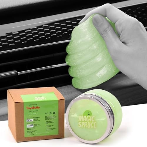 ToysButty Gel Nettoyant Voiture Slime Réutilisable, Accessoire Voiture Intérieur Vert Parfumé Pomme, Nettoyant Clavier Apple Laptop, Kit Nettoyant Plastique Voiture Intérieur et Évents Aération
