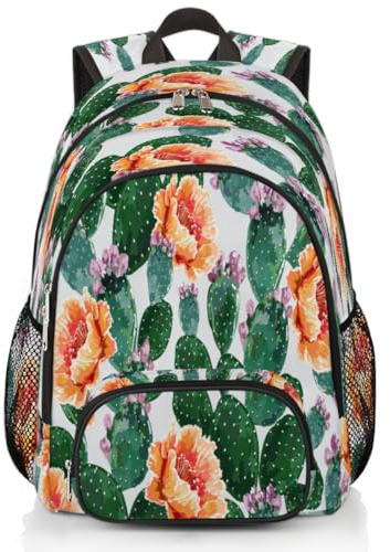 Rucksack mit Kaktus-Blumenmuster, Mehrzweck-Rucksack für Kinder, Mädchen, Jungen, Männer, Frauen, 18,4 l, Kaktus-Rucksack, Schultasche, Büchertasche, lässiger Laptop-Tagesrucksack, farbig, 18.4L
