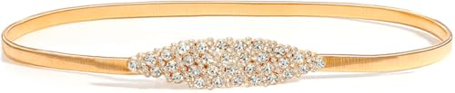Heyjoin Women Metal Skinny Stretch Waist Belt Thin Elastic Chain Belt for Dress (Crystal Gold-M)
