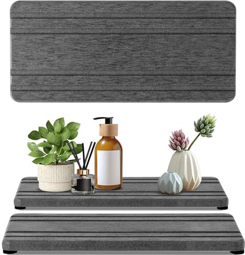 2PCS Water Absorbing Stone Tray, Quick Drying Diatomite Stone Sink Tray, Water Absorbent Diatomite Coasters for Kitchen Sink, Bathroom Counter Hand Soap Dish Toothbrush Holders