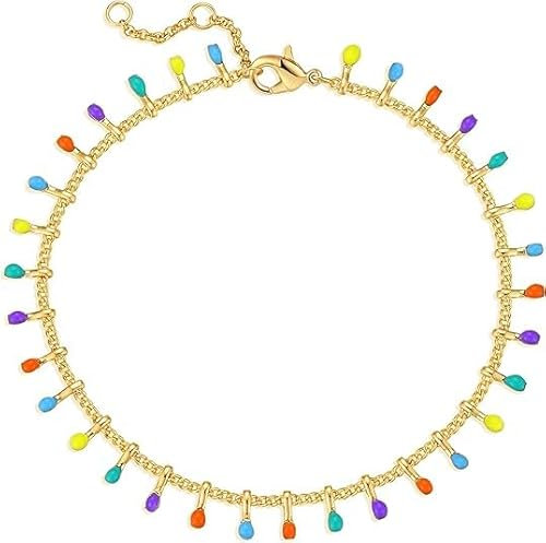 Jenosy Bunte Ovale Perlen Armband Damen Gold 14K Vergoldet Satellit Perlen Verstellbar Armband für Frauen Mädchen Schmuck