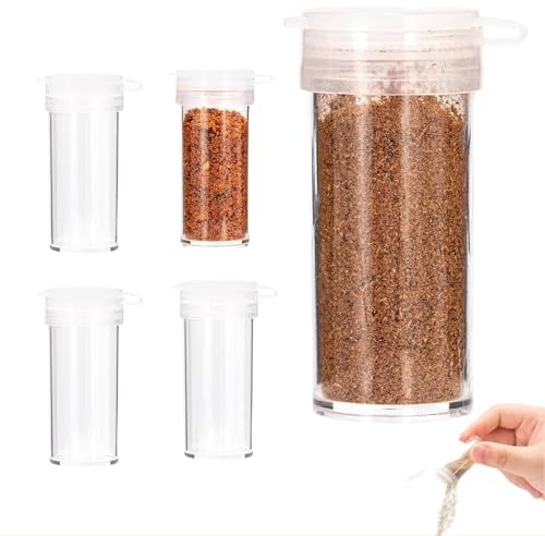 Ruzister Juego de 4 mini saleros y pimenteros pequeños, salero y pimienta, de plástico, con tapa, para viajes