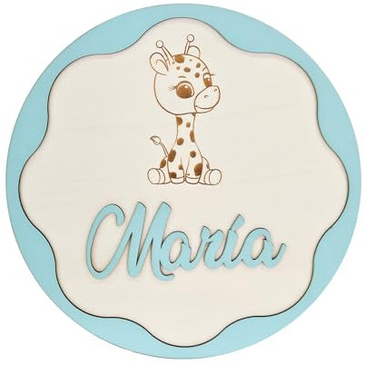 Nombre Decorativo Infantil de Madera Personalizado, forma redonda ondulada de 30cm, para decorar habitaciones, paredes y puertas. Regalo original para nacimientos, cumpleaños, comuniones y bautizos