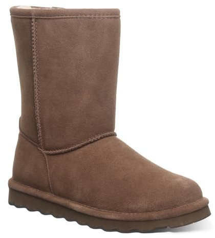 BEARPAW Elle Short Damen Schlupfstiefel, Earth, 37 EU, Leder, BearCoat, Flach, Ohne Verschluss, Runde Schuhspitze, Fashion Casual