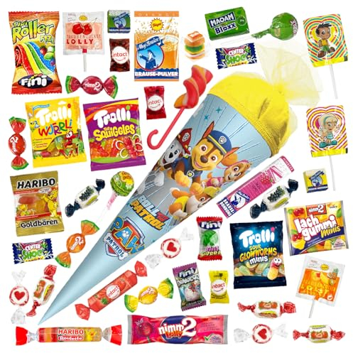 OYOY 35cm Schultüte gefüllt mit Süßigkeiten Mix I ROTH Schultüte Paw Patrol I kleine Schultüte gefüllt I Geschwister Schultüte I Einschulung Geschenk
