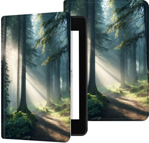 Étui fin en similicuir PU avec support réglable pour Kindle Paperwhite (11e génération - 2021/2023/2024) - Avec fonction veille/réveil automatique - Vert forêt