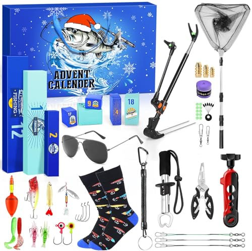 iZoeL Angeln Adventskalender 2024 Männer Teenager Junge, Angelkalender Angelnhaken Werkzeug Angellieber Weihnachtskalender 24 Tolle überraschen Geschenk für ihn