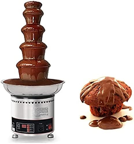 Commercial Electric Chocolate Fondue Fountain Machine, Stainless Steel Automatic Sauce Melter Warmer Chocolate, 30-110℃ Adjustable Temperature, 5 Tiers