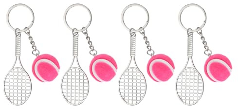 PATIKIL Mini Tennisschläger Schlüsselanhänger mit Tennis Zubehör, 4 Stück Sport Schlüsselanhänger Tennisschläger Tennisball Anhänger für Geschenke/Souvenirs/Dekoration, Rosa