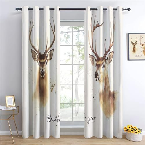 Vorhang Blickdicht Vorhänge mit Ösen Gardinen H 245 x B 100 cm (2er Pack) Deko Ösenvorhang Dekoschal Dekogardinen für Schlafzimmer Wohnzimmer Kinderzimmer Tierischer Eleganter Hirsch Braun