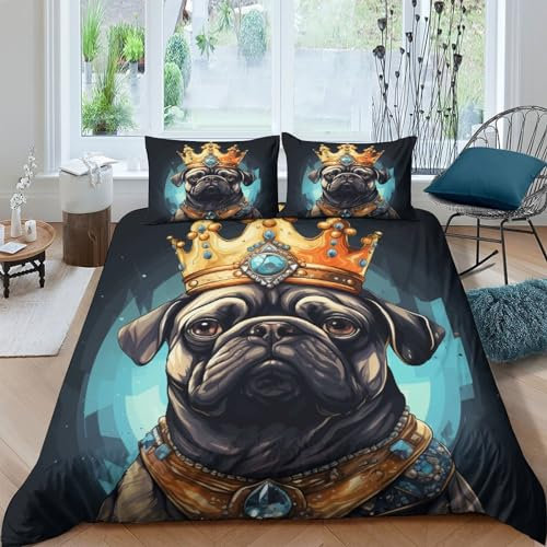 VUDBELAFC Mops Bettbezug Set Bettwäsche Kinderbettwäsche Reißverschluss Mit Kissenbezügen Betten Set Für Jugendliche Kinder Schlafzimmer Double（200x200cm）