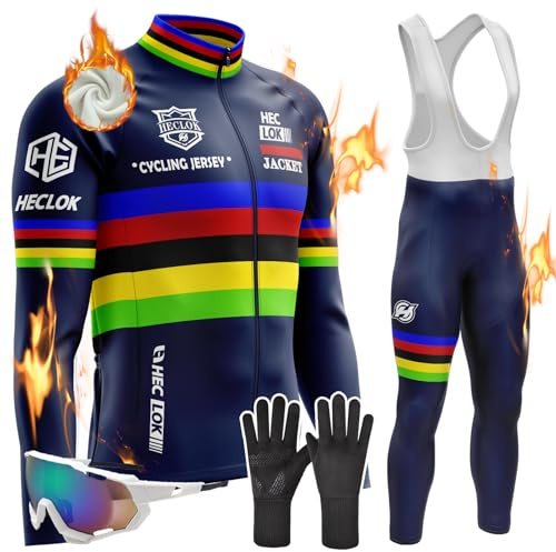 Ensemble Cyclisme Hiver Homme Manches Longues – 9D Gel, Thermique | 9D Gel, pantalon thermique inclus, tissu polaire, 3 poches arrière, pour vélo de route et VTT