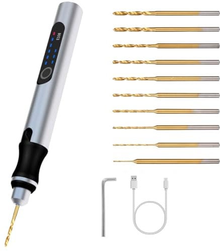 Comius Sharp Mini Stylo Perceuse Électrique, 3 Vitesses, avec 10 Foret Hélicoïdal (0.6-2.2 mm), USB Rechargeable, Outil Bricolage Portable pour Résine, Plastique, Bois, Circuit Imprimé, Cuir