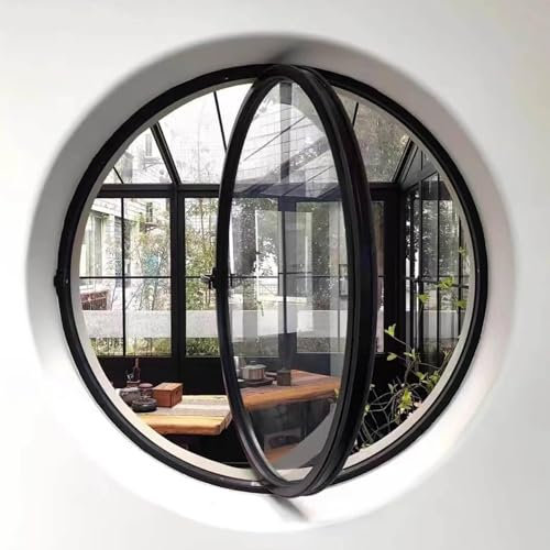 Rundes Mittig Aufgehängtes Fenster Aus Aluminiumlegierung, Rundes Offenes Geschäftskellerfenster Aus Gehärtetem Glas, 360° Drehbare Lüftungsfenster,Black/a-19.7IN/50cm