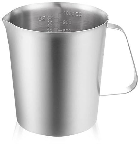 WIYETY Gobelet doseur inox 1 l : pot lait marqué, poignée, doseur inoxydable 304, 2 échelles, tasses