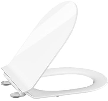 Toilettendeckel mit Absenkautomatik, WC Sitz Klobrille Toilettensitz mit Quick-Release Funktion& Verstellbaren Scharnieren WC Deckel aus UF Duroplast, D-Form Weiß
