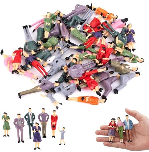 QIWEIS Kleine Figuren Menschen Set 50 Stück Mini Menschen Figuren 1:75 Miniatur Figuren für Modellbau Mini Person Figurine Farbe für architektonisches Planungsprojekt Modelleisenbahn