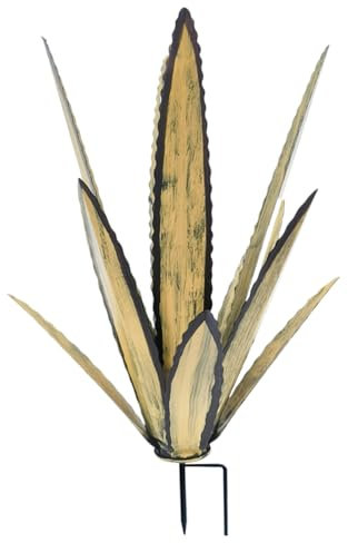 Plantes d'agave en métal décor extérieur avec pieu, Art de Jardin Cactus en métal Rustique, Sculpture de Cour imperméable extérieur pour Jardin Yard pelouse de pelouse, Abricot, Petit