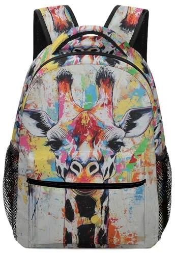 VesFy Kunst Giraffe Junge Rucksack Tier Ranzen Für Schule Daypack Buchtasche Büchertasche Mädchen Junge Kinder One Size