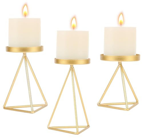 3er Kerzenständer für Stumpenkerzen Gold Kerzenständer Vintage Kerzentablett Eisen Geometrischer Kerzenhalter für Tischdeko Hochzeit Weihnachten Heimdekoration