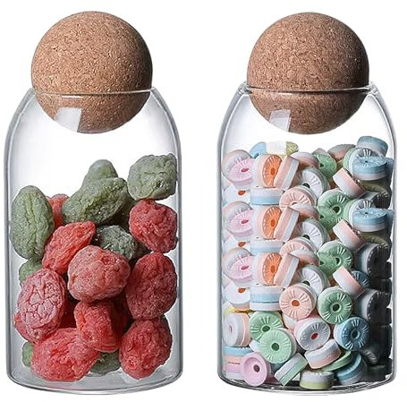 Glas Lebensmittel Vorratsglas mit Kugel Korkdeckel,2er Set Vorratsdosen Glas,Glasbehälter mit Deckel,Gläser mit Korkkugel,Klarglas Vorratsgläser mit Deckel für Tee,Kaffee,Gewürze,Bohnen (800ml)