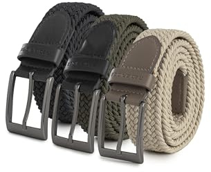 Redbridge Elastischer Flechtgürtel mit Metallschließe – Flexibler Stoffgürtel im 3er-Set Schwarz/Beige/Khaki 95