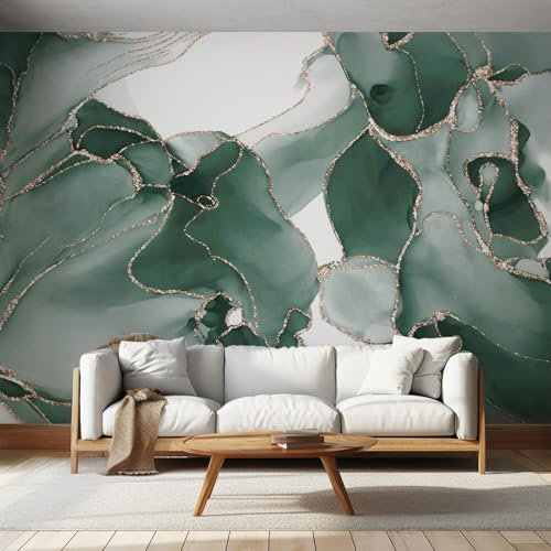 Mural Wallpaper Emerald Green Marble, Murals Wall Art Abstract Geometric Mural, Wall Mural Non-Woven, for Indoor Home Decoration 350cmx256cm