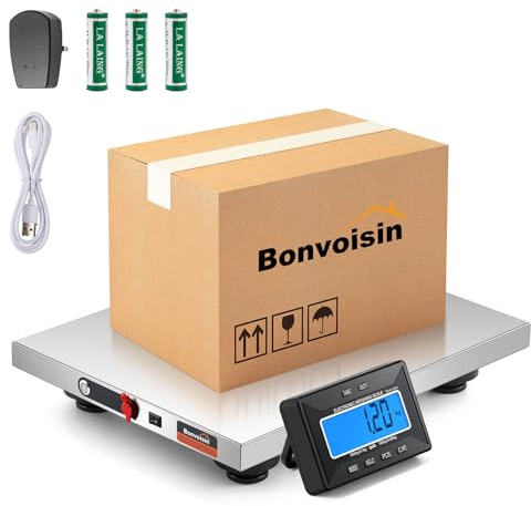 Bonvoisin Cordless Postal Scale 300kg/660lb, 10m Wireless Range | Separate LCD Display, Dual-Mode 0.1kg/0.05kg Accuracy, kg/lb/oz/lb:oz Switchable, Tare/Hold/Count Functions