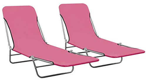Homgoday Lot de 2 chaises longues pliantes en acier et tissu rose pour jardin extérieur