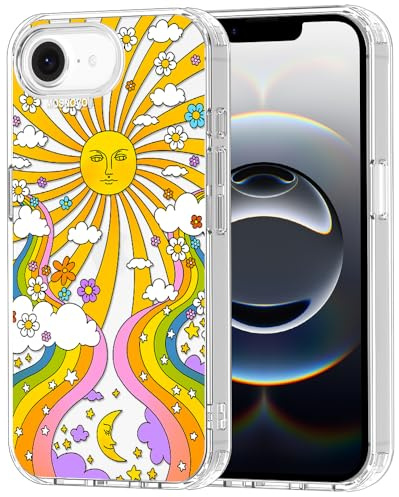 MOSNOVO for iPhone 17e Case/iPhone 16e Case [Shockproof Military-Grade Protection 6.6ft Drop Tested] Clear Phone Case for iPhone 16e / iPhone 17e - 70's Psychedelic Groovy Art