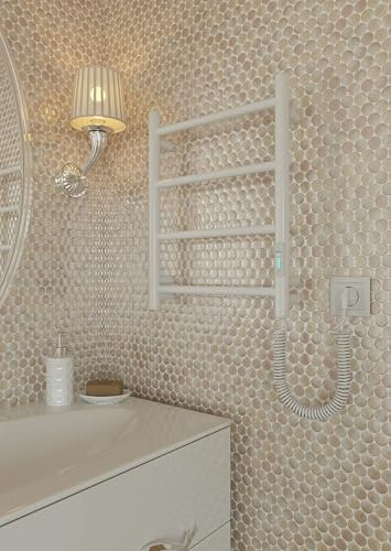 Elna® Scaldasalviette Elettrico Bianco 51x40 cm, 45W - Termosifone Bagno in Acciaio Inox 304 con Termostato & Timer, IP44 - Scaldasalviette a Parete