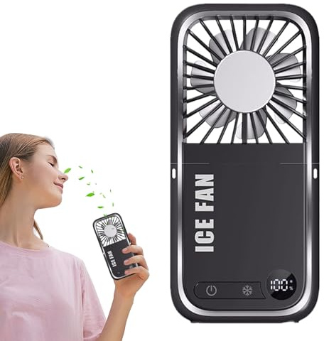 Ruwshuuk Tischventilator – leiser persönlicher Ventilator – LED-Digitalbildschirm leise, faltbar, USB-Aufladung, Backup-Strom-Telefonhalter für Zelt, Camping, LKW, Werkstatt, Küche,