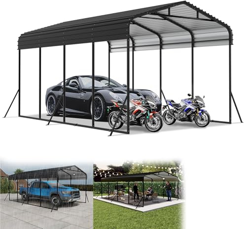 YRHome Extra Groß Metall-Carport Zeltgarage Robustes Auto-Unterstand Außengarage Bootslager Garagenzelt Lagerzelt Campingzelt 12x20FT-600×370×260cm UV-beständig Winterfest Für Autos Boote Weide