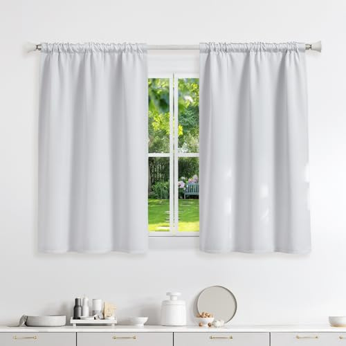 Runyéla Vorhänge Blickdicht mit Kräuselband Thermovorhänge Kälteschutz | 120Hx90Bcm,Grauweiß,2er Set,Verdunkelungsvorhänge für Schienensystem,Gardinen für Wohnzimmer,Blackout Curtain