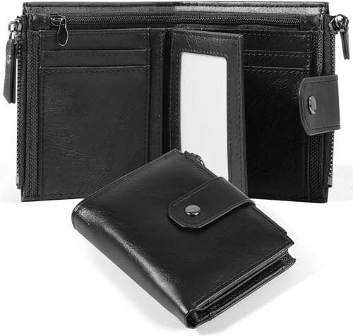 DASKING Men's Wallet, 16-in-1 Men Leather Wallet RFID Blocking Credit Card Holder Bifold Purse with Zipper Coin Pocket, Anti Theft Security Wallets Gifts for Men UK