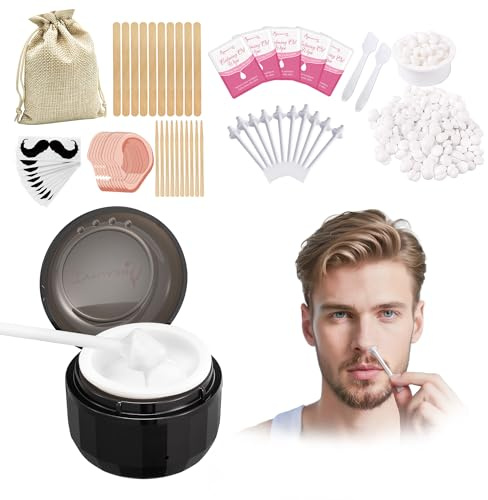 Kit per Ceretta Viso Mini Scaldacera Professionale USB, 100g di Cera al Profumo di Cocco, 10 Applicatori a Doppia Punta per Ceretta per Orecchie e Naso e Spatole per Ceretta, Adatto a Uomo e Donna