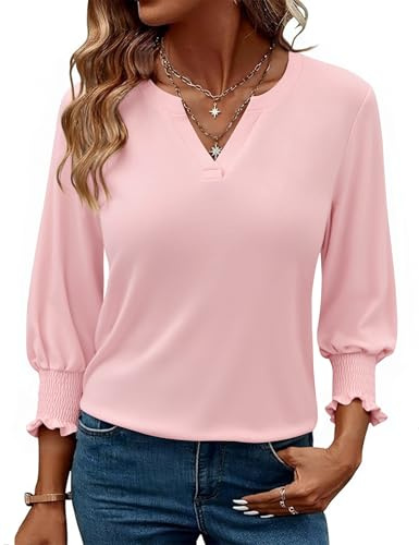 Gyabnw Blouse Femme Col V Manches 3/4 Bouffantes à Volants | Manches bouffantes à volants, Poignets froncés, Coupe raffinée, Idéale pour bureau et occasions