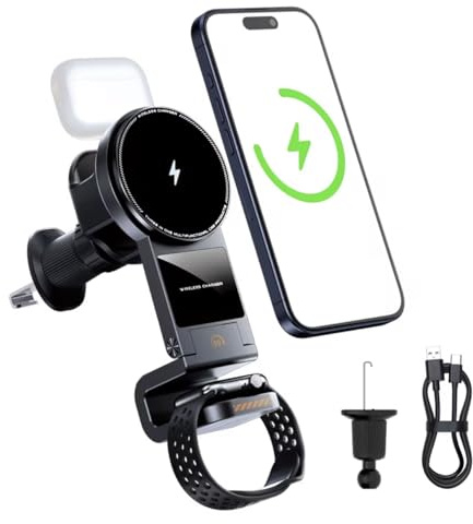 FHUPrime KFZ Handyhalterung mit Ladefunktion 15W- 3in1 KFZ-Handy Halterung – Kabellos Laden für Smartphone, AirPods & Smartwatch – Schnell & Sicher Ladegerät Auto Lüftung