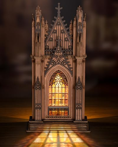 Rolife 3D-Puzzle Doppelturm-Kathedrale, Holzpuzzle für Erwachsene, 111-Teile Steckmodell Bastelset, 2 Stunden Bauzeit, Sammlerstück Wohndekoration