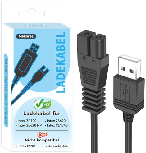 Mellbree Câble de charge pour aspirateur de piscine portatif Intex ZR100/28626/28620 NP/28620 | Câble USB de 2 m de long pour aspirateur de piscine, câble de rechange sûr et efficace pour un nettoyage