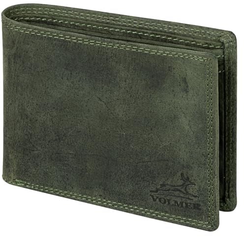 Fa.Volmer ® Leder Geldbörse Herren mit RFID-Schutz - extra-stabile Doppelnaht - 6 Fächer für Kreditkarten - Querformat (Hunter Olive)