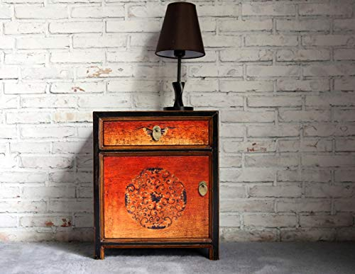 OPIUM OUTLET Schrank Kommode Nachtkästchen Nachtkommode Nachtkonsole Schlafzimmer chinesisch asiatisch orientalisch Vintage Shabby Nachttisch rot orange schwarz