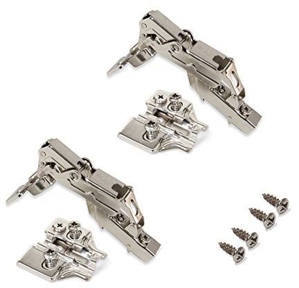 Emuca 1015307 Pack aus 2 Topfscharnieren Ø35mm 165° mit sanftem Verschluss für sich halb überlappende Türen und Euro-Zusätze zum Festschrauben mit Verbindergehäuse