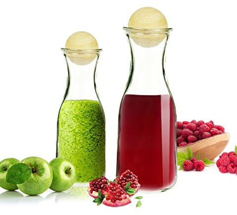 Glaskaraffe mit Holzstöpsel Weinkaraffe Karaffe Wasserkaraffe Dekanter Misura aus Glas (1 x Glaskaraffen Set 270ml und 470ml)