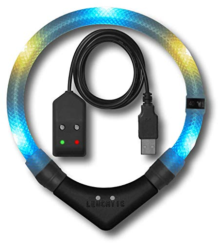 LEUCHTIE® Leuchthalsband Easy Charge eisblau-vanille Größe 55 I LED Halsband für Hunde I USB aufladbar I konstante Leuchtkraft I wasserdicht I extrem hell